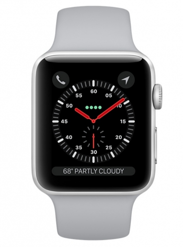 Apple Watch Series 3 Cellular 42мм, корпус из серебристого алюминия, спортивный ремешок дымчатого цвета (MQK12)