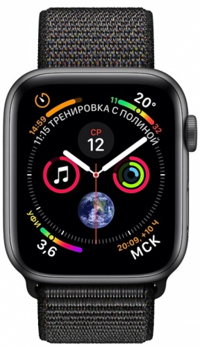 Умные часы Apple Watch Series 4, 40 мм, корпус из алюминия цвета «серый космос», спортивный браслет черного цвета MU672