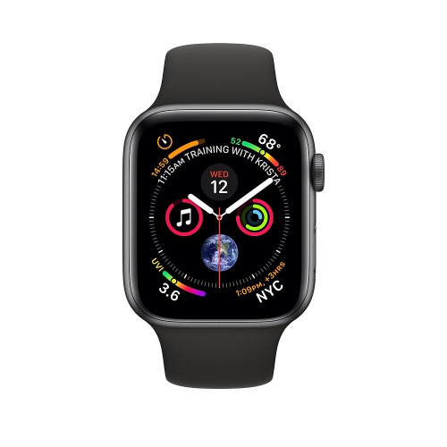 Умные часы Apple Watch Series 4 Cellular, 44 мм, корпус из алюминия цвета «серый космос», спортивный ремешок черного цвета (MTUW2) MTUW2