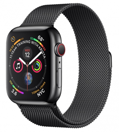 Apple Watch Series 4 Cellular 44мм, корпус из нержавеющей стали цвета «серый космос», миланский сетчатый браслет цвета «чёрный космос» (MTV62) MTV62