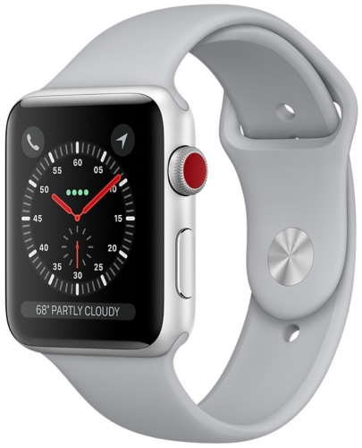Apple Watch Series 3 Cellular 42мм, корпус из серебристого алюминия, спортивный ремешок дымчатого цвета (MQK12)