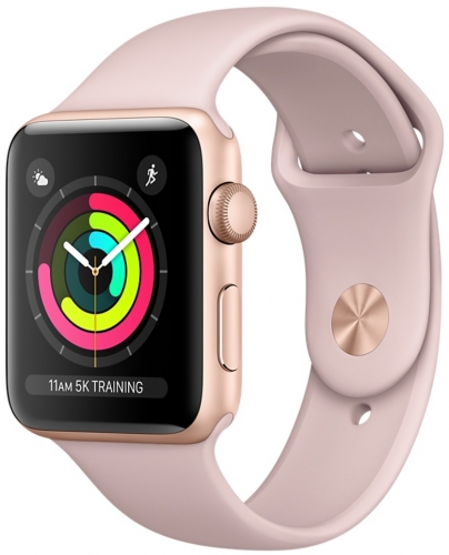 Apple Watch Series 3 42мм, корпус из золотистого алюминия, спортивный ремешок цвета «розовый песок» (MQL22)